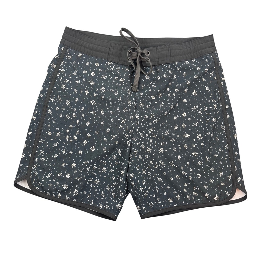 Prana Board Shorts Men 28 Black Floral Print Swim Trunks Stretch 1972761‎